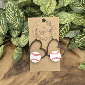 Ohrhänger für Baseball-Fans, handgefertigtes Herz aus Holz, hypoallergen, im Tropfenstil