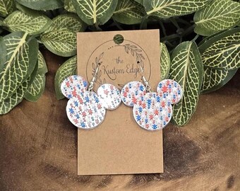 Red White & Blue Mouse Earrings: Mirrored Acrylic 4th of July Dangles