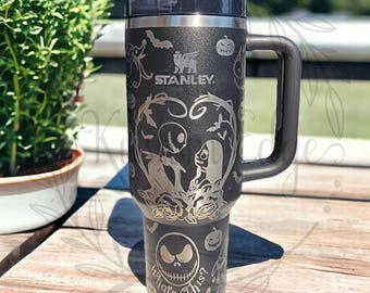 Halloween Skellington Laser Engraved Tumbler, 40oz or 30oz Mug, Personalized Custom Fall Theme