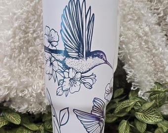 Hummingbird Laser Engraved 40oz, 30oz Personalized Tumbler, Custom Cup. Garden Lover Gift