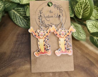 Tigger Dangle Earrings, Gift For Her, Handmade Hypoallergenic Drop Style, Winnie the Pooh and Friends