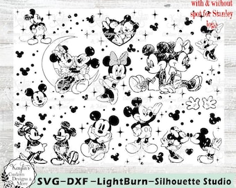 Plantilla para vaso de Minnie Mouse, SVG, PNG, grabado láser (archivo digital)