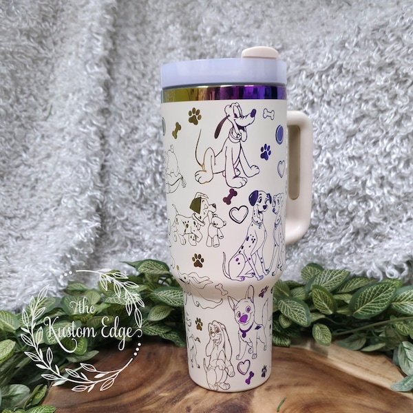 Vaso térmico de acero inoxidable personalizado para amantes de los perros, grabado láser de 40 oz/30 oz, con cachorros icónicos – Regalo ideal para amantes de los perros