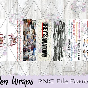 Greys Anatomy Pen Wraps, TV Show Pen Wraps, Funny Dr.'s, PNG, Printable Vinyl, Waterslide, Digital File, Cricut, Silhouette, Ink Joy Pen