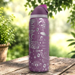 Laser engraved Owala bottle whimsical tea party artwork