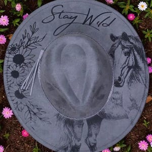 Western Pferd Fedora Gebrannte Boho Vegan Wildleder Hut mit breiter Krempe