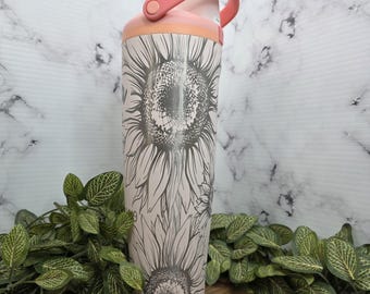 Sunflower Engraved Owala Tumbler, Personalized Floral Water Bottle, Rustic Mama Flower Tumbler