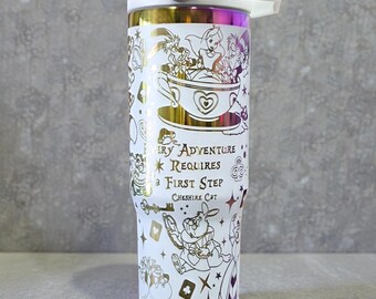 Alice in Wonderland Engraved 30oz Tumbler: 'We Are All Mad Here' Stainless Steel Cup