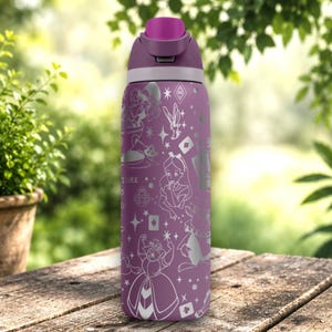 Wonderland themed engraved insulated tumbler with fantasy design