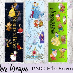 Character Pen Wraps, Biancaneve, Cenerentola, Beauty & Beast, PNG, Vinile stampabile, Scivolo d'acqua, File digitale, Cricut, Silhouette, Penna Joy a inchiostro