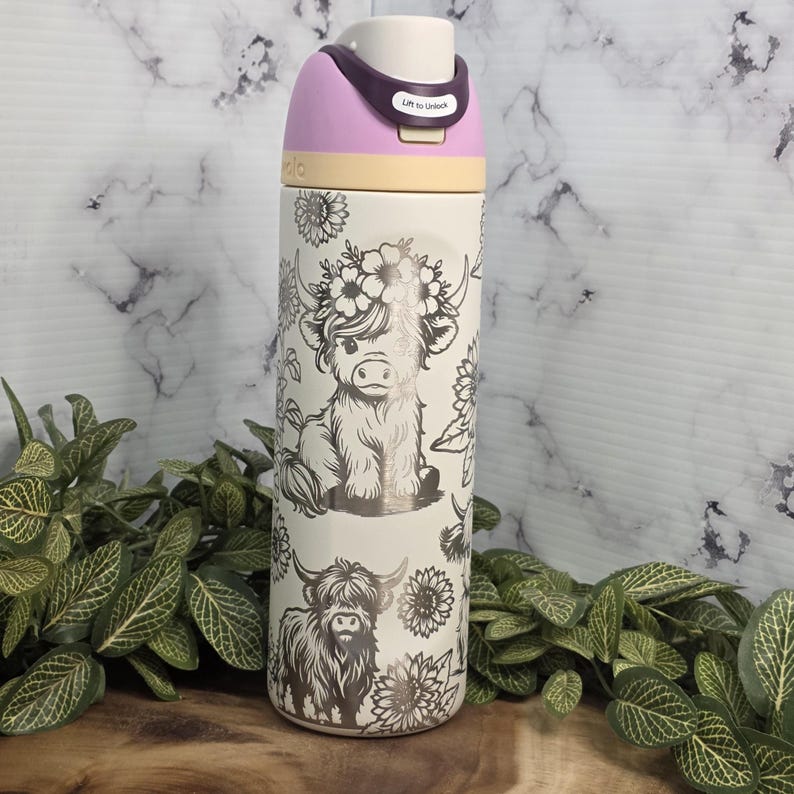 Western farmhouse cow sunflower insulated water bottle
