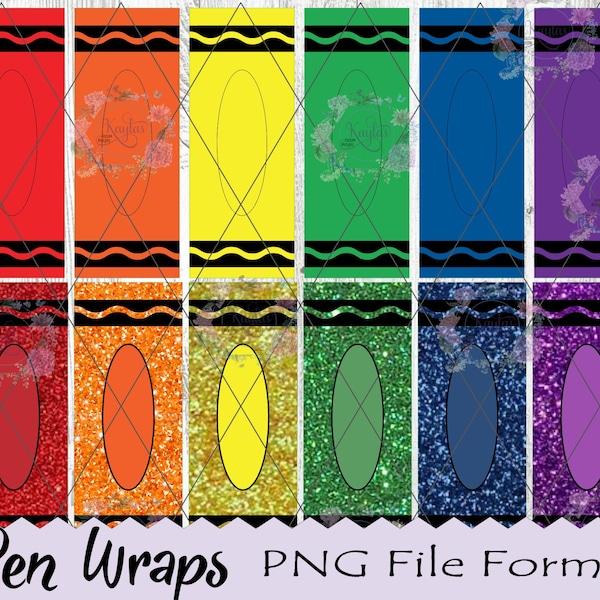 Crayon Pen Wraps, Teacher Pen Wraps, School Wrap, Glitter Crayon, PNG, Printable Vinyl, Waterslide, Digital, Cricut, Silhouette, Ink Joy Pen