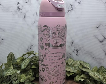 Alice in Wonderland Engraved Tumbler, Storybook Character Water Bottle, Personalized Fantasy Gift