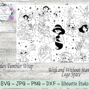 Character Mashup 40oz Tumbler Template, SVG, DXF, Laser Engrave Template, Burst Template, Double Sided Tape, Tumbler Template, Princess