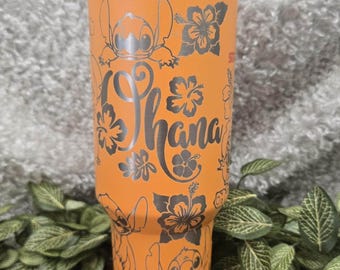Ohana Stitch Tumbler – Laser Engraved 40oz/30oz Stainless Steel Cup, Personalized Custom Drinkware