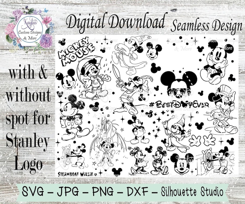 Close-up of classic Mickey Mouse design Tumbler Template design detail, an SVG/DXF digital download.
