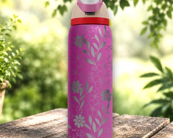 Antique Floral Engraved Owala Tumbler Botanical Water Bottle Laser Engraved Stainless Steel Travel Cup