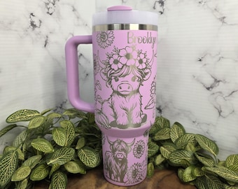 Highland Cow Laser Engraved Tumbler, 40oz - 30oz Stainless Steel Cup Custom Made Cup
