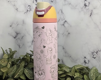 Marie Sassy Cat Engraved Owala Tumbler, Kitten Water Bottle Girly Gift, Cat Lover Cup