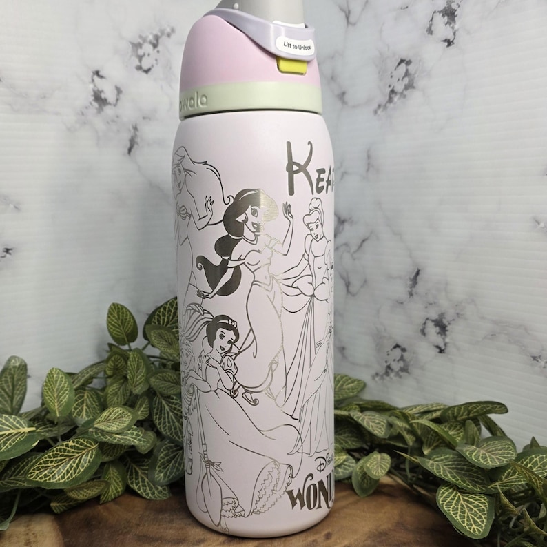 Princess Engraved Owala Tumbler, Fairytale Water Bottle, Laser Engraved Fantasy Character Cup imagem 2
