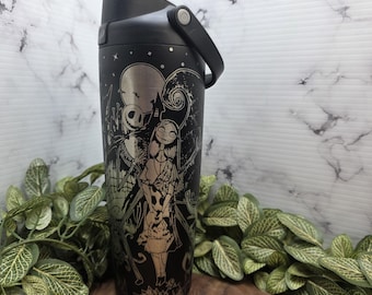 Nightmare Christmas Laser Engraved Tumbler, Jack Sally Inspired Cup, Halloween Christmas Water Bottle