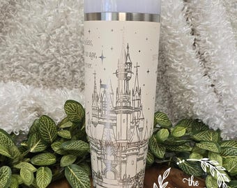 Laser Engraved Princess Castle Tumbler: 40oz/30oz Stainless Steel Personalized Cup