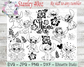 Plantilla para vaso hawaiano Stitch: Stanley de 40 oz, SVG DXF (descarga digital)