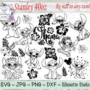 Stitch Tumbler-sjabloon, Stanley-sjabloon van 40 oz, SVG, DXF, lasergraveersjabloon, Hawaiiaanse beker, bekersjabloon, burst-sjabloon, schattige Ailen