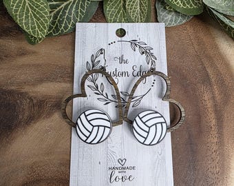 Volleyball Lover Dangle Earrings, Wooden Heart Sports Lover, Handmade Hypoallergenic Drop Style