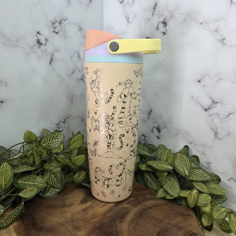 Tigger Laser Engraved Owala Tumbler, Stainless Steel Personalized Drinkware Gift image 1