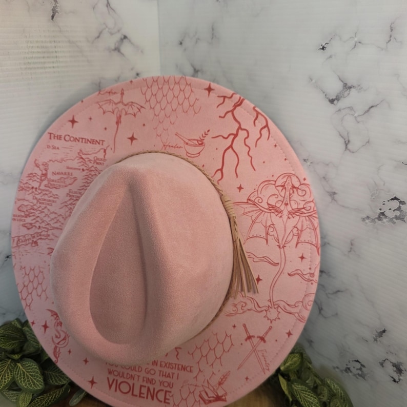 Fourth Wing dragon-rider design Wide Brim Hat shown on white, a romantasy reader bookish gift.