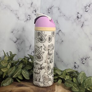 Highland cow sunflower engraved Owala tumbler stainless steel