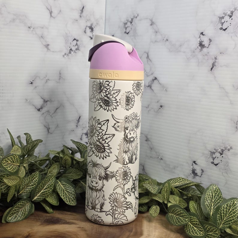 Highland cow sunflower engraved Owala tumbler stainless steel