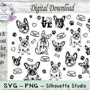 Frenchie Lover Tumbler Wrap, Laser Engraved Template, SVG, Sublimation, Waterslide, Digital, Cricut Silhouette, Template, Seamless Design