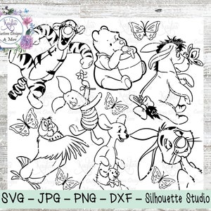Pooh and Friends Burst Tumbler Template, Animaux mignons, SVG, DXF, Sublimation, Toboggan aquatique, Numérique, Silhouette cricut, Design sans couture