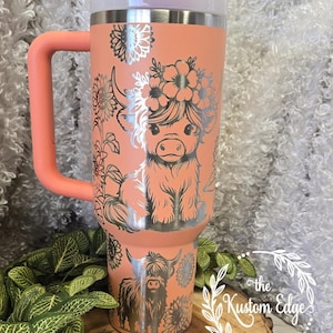 Highland Cow Laser Engraved Tumbler, 40oz - 30oz Stainless Steel Cup Custom Made Cup