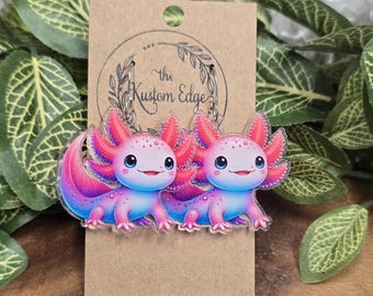 Roze axolotl-hangoorbellen – handgemaakte hypoallergene druppelstijl, cadeau voor haar
