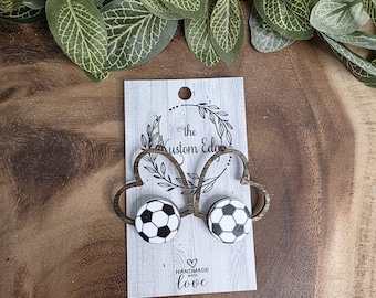 Soccer Lover Dangle Earrings, Wooden Heart Sports Lover, Handmade Hypoallergenic Drop Style