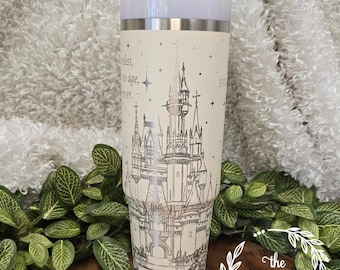 Laser Engraved Princess Castle Tumbler: 40oz/30oz Stainless Steel Personalized Cup