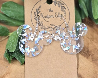Holographic Flake Mouse Earrings: Laser Cut Acrylic Dangles