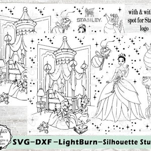 Modèle princesse & prince grenouille, modèle Stanley 40 oz, SVG, DXF, modèle de gravure laser, princesse grenouille, modèle de tasse, modèle rafale