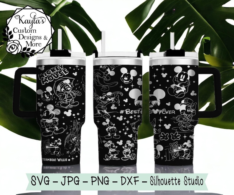 Classic Mickey Mouse design Tumbler Template shown wrapped on a 40oz cup, an SVG/DXF digital download.