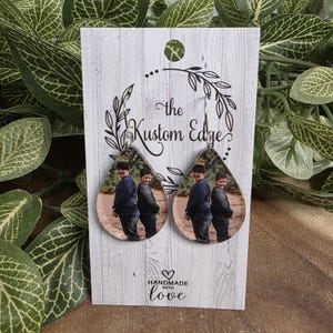 Custom Photo Earrings, Personalized Acrylic Teardrop Dangles, Lightweight Unique Image Jewelry Gift for Her