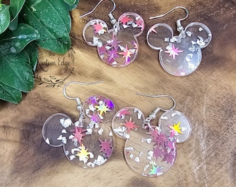 Holographic Star Mouse Earrings: Glitter Acrylic Dangle Earrings