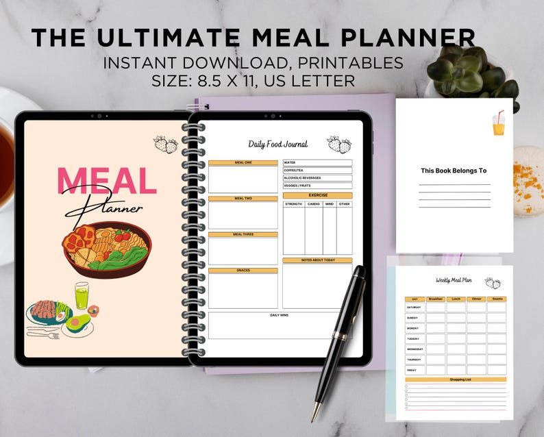 Meal Planner Printable, Grocery List, Weekly Menu, Healthy Eating Plan
