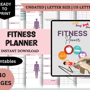 Fitness Planner, Printable Health and Fitness Planner Bundle, Fitness Journal, Weight Loss Journal, Glow Up Meal Planner, Workout Trackers