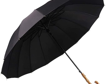 Windproof and Rainproof Stick Umbrella Bamboo Hook Handle  Protable Lightweight