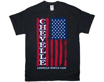 Maglietta Chevelle con bandiera americana verticale, maglietta unisex Gildan, maglietta Chevelle Muscle Car, 8 colori, SM-4XL, stampata negli USA