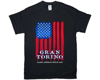 Ford Gran Torino Vertical Tee Shirt Muscle Car Flag Vertical T-Shirt, , Gildan Unisex Shirt, 8 Colors sm-4xl, Printed US