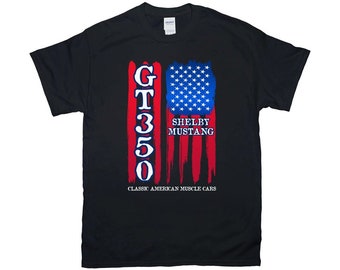Shelby GT350 Mustang American Flag Muscle Car Horizontal T-Shirt, , Gildan Unisex T-Shirt, 8 Colors sm-4xl, Printed in USA